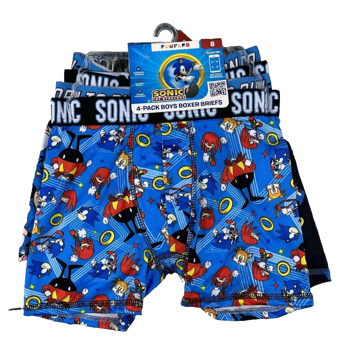 Funfare Sonic The Hedge Hog 4 Pack Tagless Boy Boxer Briefs Size 8