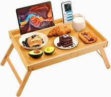 2025 Bamboo Bed Tray Table with Folding Legs Multipurpose Serving Use for eating