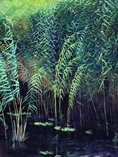Oil painting Isaak Iliich Levitan - Reeds and water lilies spring landscape art