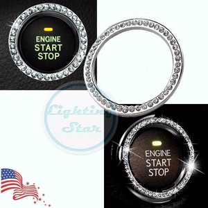 Crystal Rhinestone Car Bling Sticker Ring Emblem, Auto Start Engine Ignition Key & Button Bling Car Decor (Silver) (616913158518)