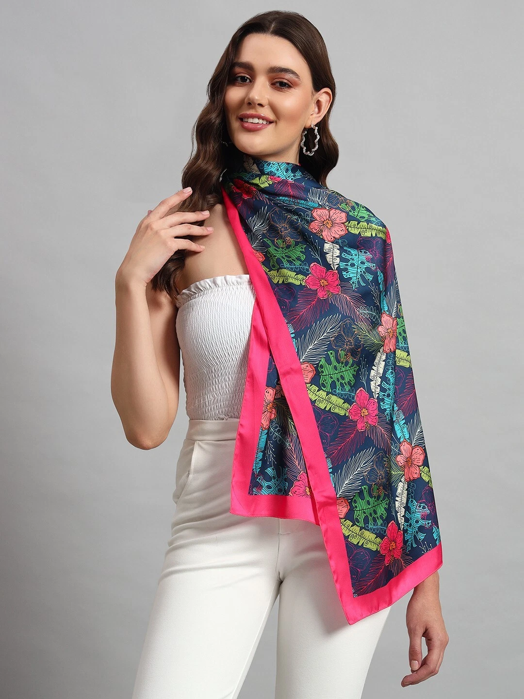 Satin Scarf Silk Feel Neckerchief Head Neck Wrap Floral Rectangle Scarve 70"