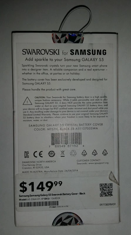 NEW Authentic SWAROVSKI for Samsung Galaxy S5 Crystal Battery Cover, Black Foto 2 de 4