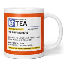 Prescription Tea Mug - Personalized RX Style Tea Cup, Funny RX Custom Name Gift