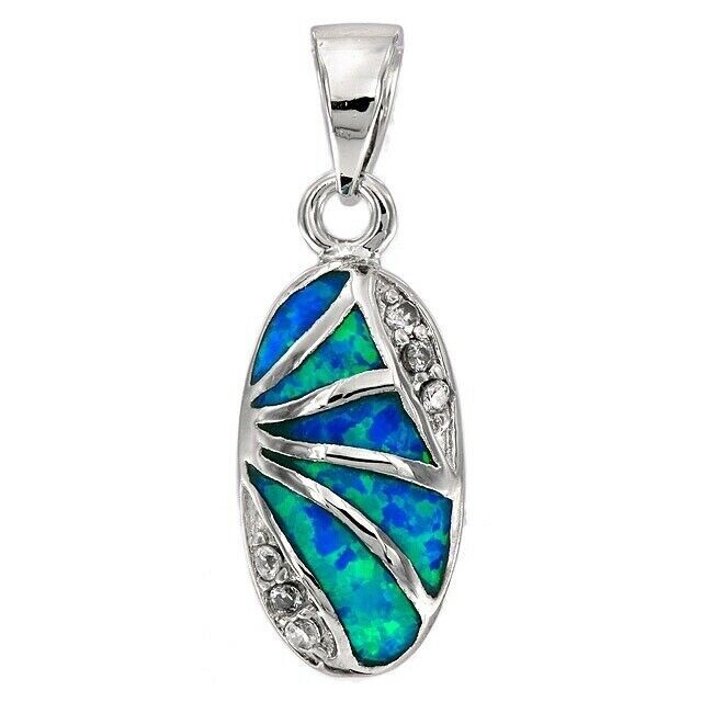 Australian Opal Inlay & White Topaz 925 Solid Sterling Silver Pendant OP1
