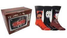 3 Pair Horror Movie Socks, Shoe Size 8-12, Elm, IT, Friday 13th, Halloween B58 M
