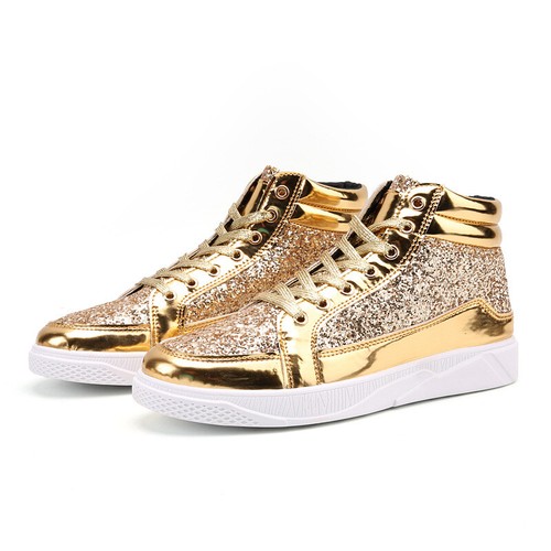 Mens Sequin Ankle Boots Flat Lace Up High Top Casual Fashion Shiny Trend Shoes - Picture 5 of 15