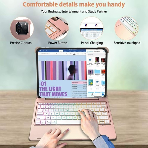 Funda protectora con teclado giratorio retroiluminado para iPad Pro 11 4ta/3a/2a/1a generación Air 4/5a - Imagen 33 de 43