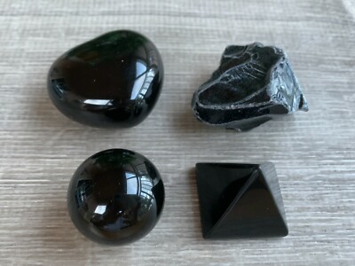 Black Obsidian Collection,4 Shapes of Black Obsidian(Heart,Pyramid