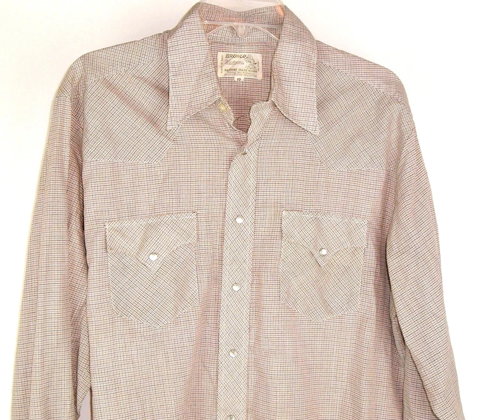 Camisa De Colección Bronco Westerns Botón A Cuadros Frente a Presión Talla 17 Rockabilly Vaquero Foto 2 de 4