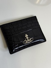 Vivienne Westwood Croc Embossed Leather Black Card Holder Wallet 