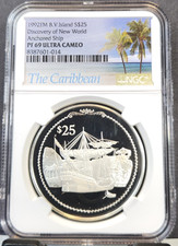 1992 B V ISLANDS SILVER 25 DOLLARS ANCHORED SHIP NGC PF 69 ULTRA CAMEO TOP POP 1