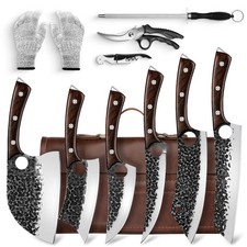 DRGSKL Serbian Chef Knife Set, Hand Forged Set with 8 inches, Black 