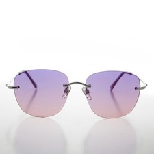 Rimless Damen Herren Sonnenbrille Pink Lila Pink Vintage 1990er Psychedelic