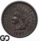 1907 Indian Head Cent Penny, Choice BU+
