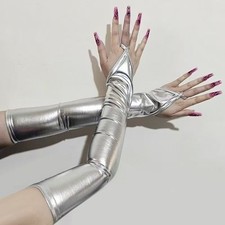 Men Women Long Bright Color Gloves 48cm Hook Finger Gloves Cosplay Stage Prop