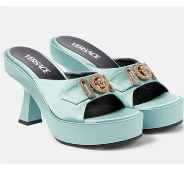 Versace Medusa Biggie Metallic Leather Mules Mint Green Women s 7 (37)   
