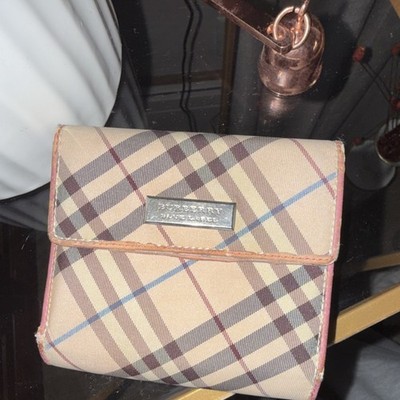 Authentic Burberry Blue Label Nova Check Wallet Beige Plaid Canvas