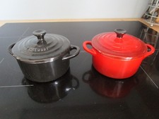 2 MINI COCOTTES RONDES INDIVIDUELLES LE CREUSET CÉRAMIQUE ÉMAILLÉE COULEURS