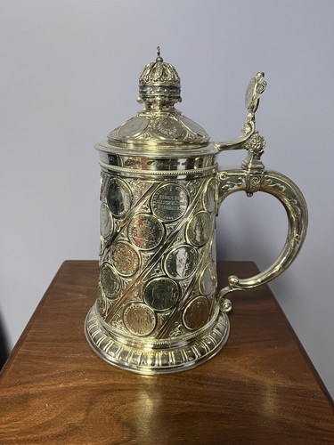 ESTATE COIN TANKARD SILVER COATED Sold As Is - Picture 1 of 12