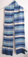 Lauren Ralph Lauren Lambswool Blend Blue/White Striped Cable Knit 70"x7" Scarf