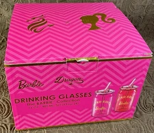 Barbie x Dragon Drinking Glasses  - 16 Oz Can Shaped Pink Glass Cups W/Straws