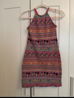 Zara Disney Mickey Mouse Donald Duck Multicolor Knit Halter Shift Dress M