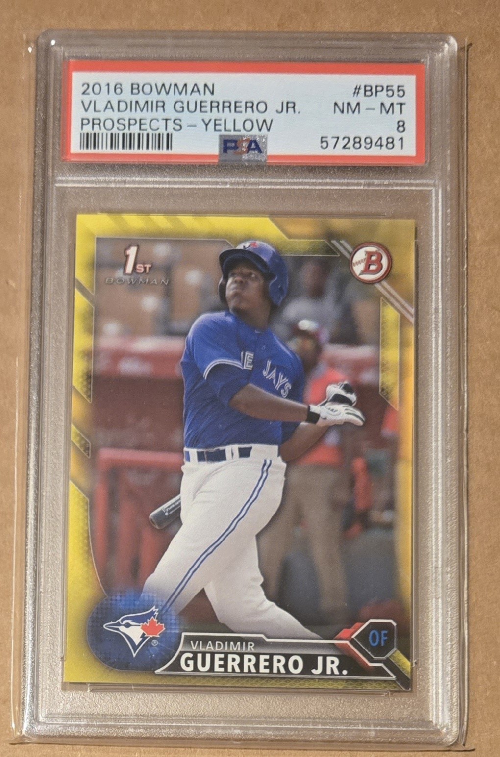 Vladimir Guerrero Jr 2016 Bowman Yellow 1st Prospects Rookie RC BP55 PSA 8 view 3