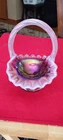 Fenton Amethyst Carnival Glass Basket - Holly Pattern - Iridescent Signed 1990s