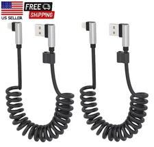 Coiled iPhone Charging Cable  Apple Carplay & MFi Certified Short USB 2-Pack