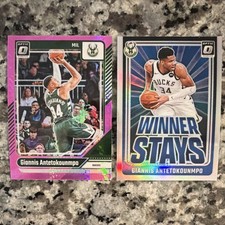 Giannis Antetokounmpo 🦌 Lot of 2; Optic Winner Stays Silver Holo & Pink Prizm