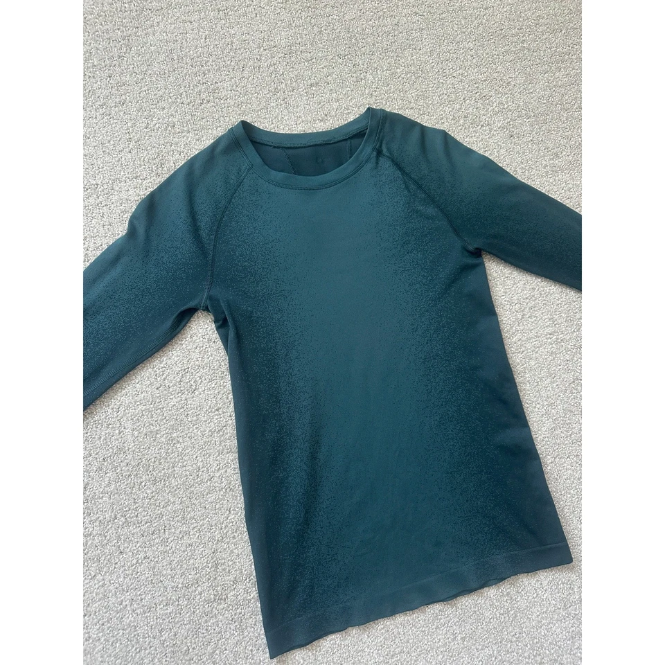 Athleta длинным рукавом текстурированный Athletic Топ женщин размер маленький синий зеленый тренировки - Изображение 2 из 4