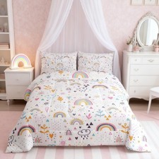 Boho Rainbow Comforter Set Full Size Girls Floral Leaves Bedding Set 3Pcs Car...