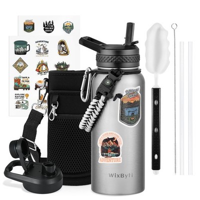WixByti 32 oz Insulated Water Bottle with Straw Cold for 48 Hrs, Stainless St...