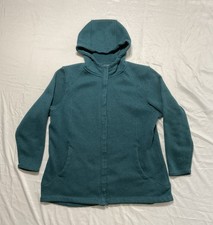 LANDS END Womens Blue Full Zip Up Hooded Fleece Mid Length Jacket 1X/P 16W-18W