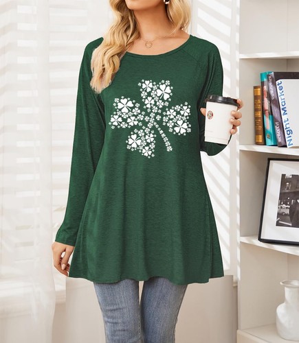 Womens Long Tunics or Tops to Wear with Leggings X-Large, Z-green Shamrocks2 - Picture 3 of 5