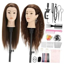 24" Mannequin Head with Hair for Hairdressing Training and Hair Styling Brown