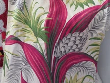 Gorgeous DECO DRAMA NUBBY Barkcloth Fabric Raspberry & Dove Grey on Cream