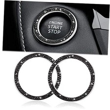 2pcs Bling Car Engine Start Button Cover Diamond Ignition Engine Ring-black
