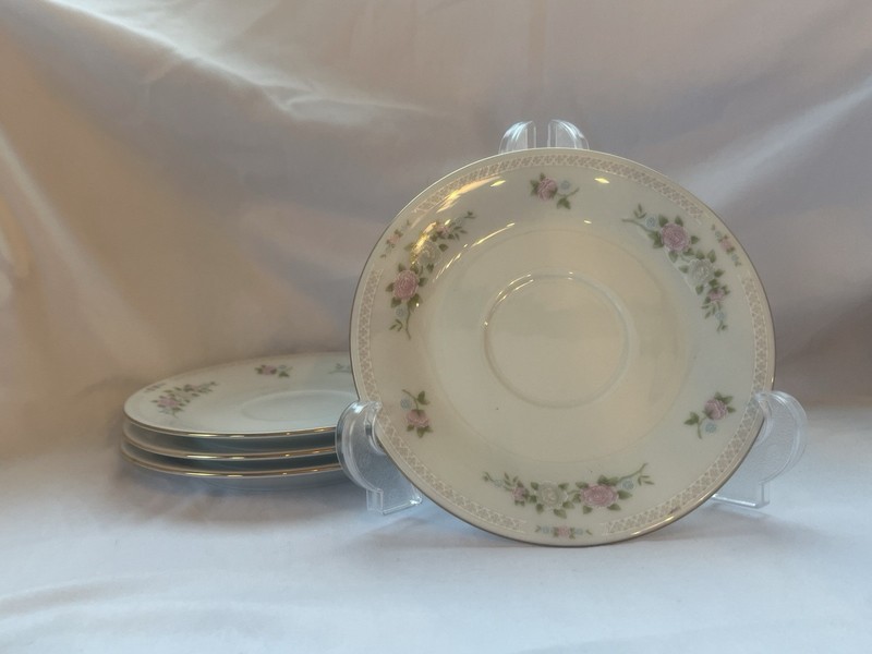 Crown Ming Fine China Floral Saucer White Pink Green Roses