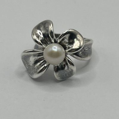 Anna King Sterling Silver Pearl & Orchid Flower Ring Size 7