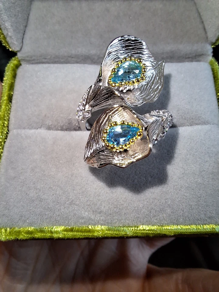 Anello "Calle" Placcato Oro Kt.18  Con Topazi Blu Naturali - Immagine 4 di 4