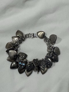 Sterling Silver Forget me not Walter Lampl Vintage Puffy Heart Charm Bracelet