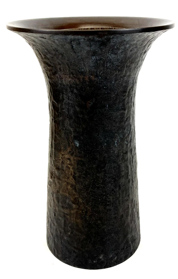 Japanese Antique Flower Vase Hammered Metal Textured Surface - Image 2 of 4