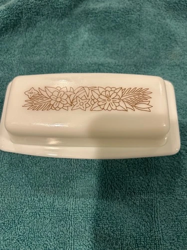 Vintage Pyrex Woodland Butter Dish Milk Glass Brown White 1970s Retro