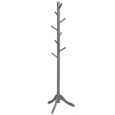 Wooden Coat Rack Stand Entryway Hall Tree 2 Adjustable Height w/ 8 Hooks Grey