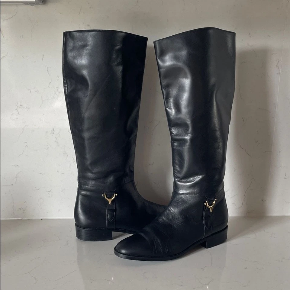 RARO Casi Nuevo Botas de Equitación Etienne Aigner Cuero Derby Negro 7.5 Foto 2 de 4