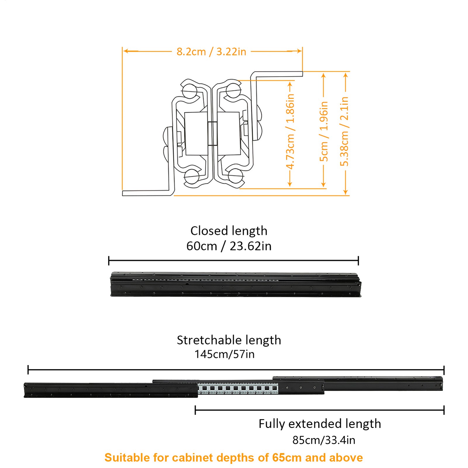 Pair of 24/32/40inch Undermount Drawer Slides, Full Extensio