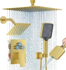 Brushed Gold Rainfall Shower System with 3 Settings handheld Shower Faucet Set