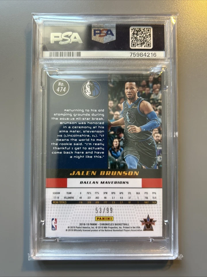 2018-19 Panini Chronicles Vanguard /99 Jalen Brunson #474 Rookie RC - Image 2 of 2