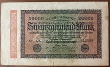 2x 1923 Germany 20,000 Mark Reichsbanknote Lot – Weimar Hyperinflation Banknote